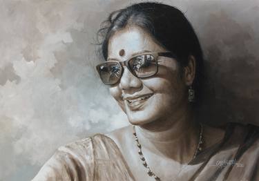 Print of Figurative Women Paintings by Rajasekharan Parameswaran