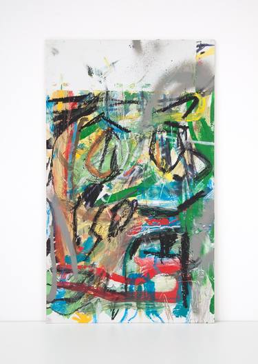 Abstract Gouache Portrait Painting on Canvas For Sale