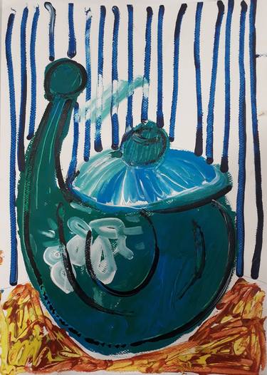 Teapot on blue and orange yellow background thumb