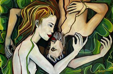 Original Art Deco Love Painting by Richard Pueo