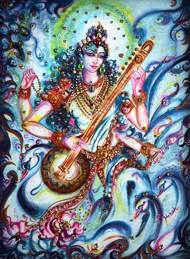 Saatchi Art Artist Harsh Malik; Paintings, “Saraswati blessings - musical wisdom” #art