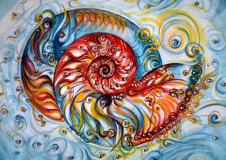 Ornate Nautilus Shell Painting By Harsh Malik Saatchi Art