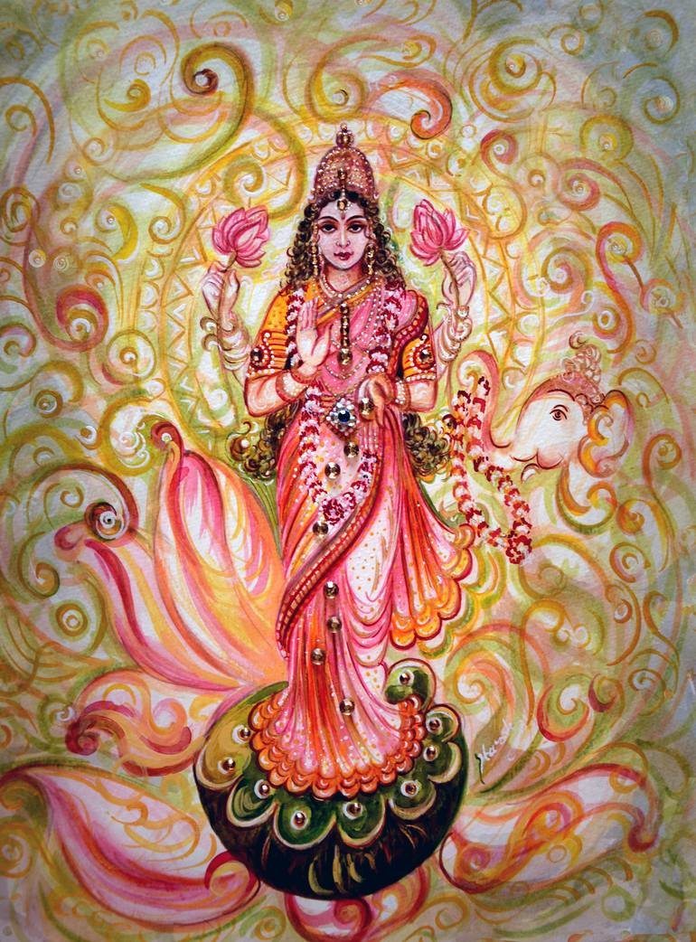 Lakshmi Darshan - Healing Art Painting by Harsh Malik | Saatchi Art