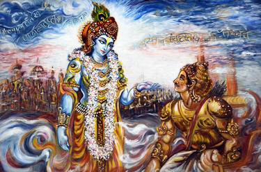 Krishna preaching Arjuna thumb