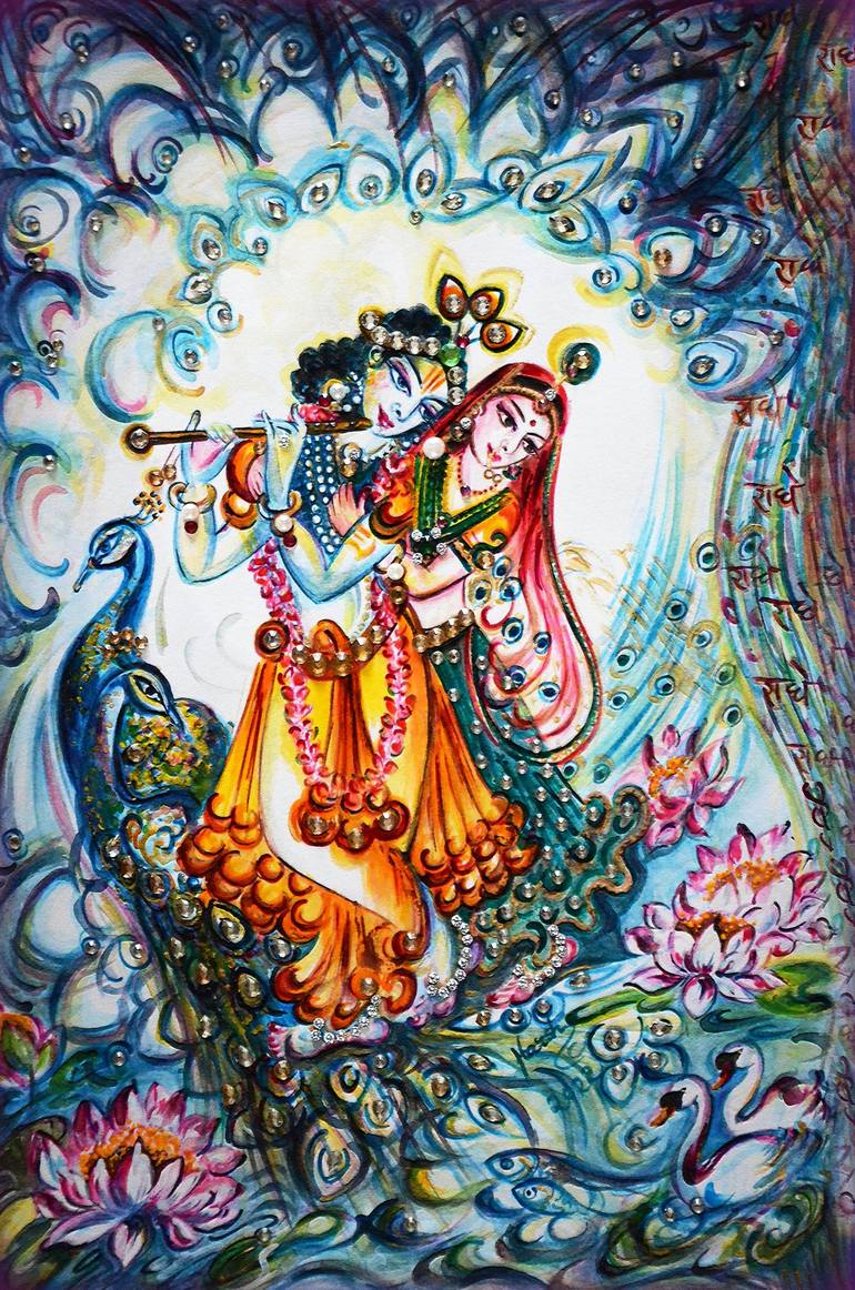 divine love dance - Radha Krishna Painting by Harsh Malik ...