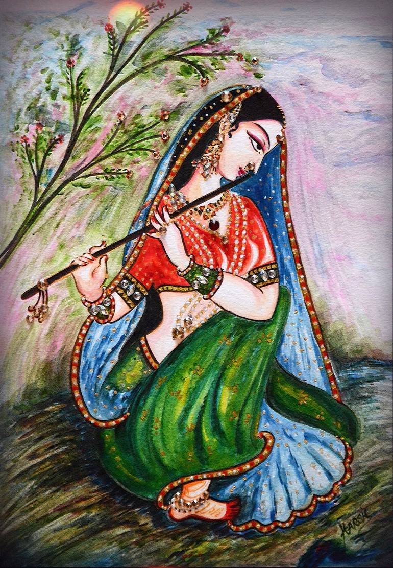 Radha playing flute Painting by Harsh Malik | Saatchi Art