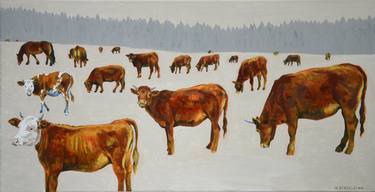 Print of Cows Paintings by Maria Strzelecka