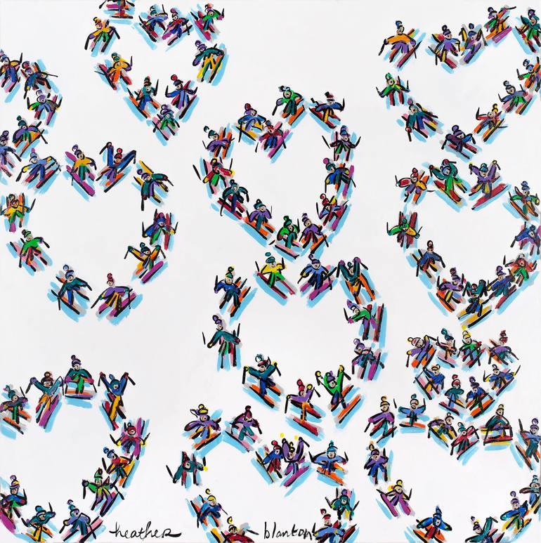 Original Sports Painting by Heather Blanton  Abstract Art on Canvas  Love to Ski