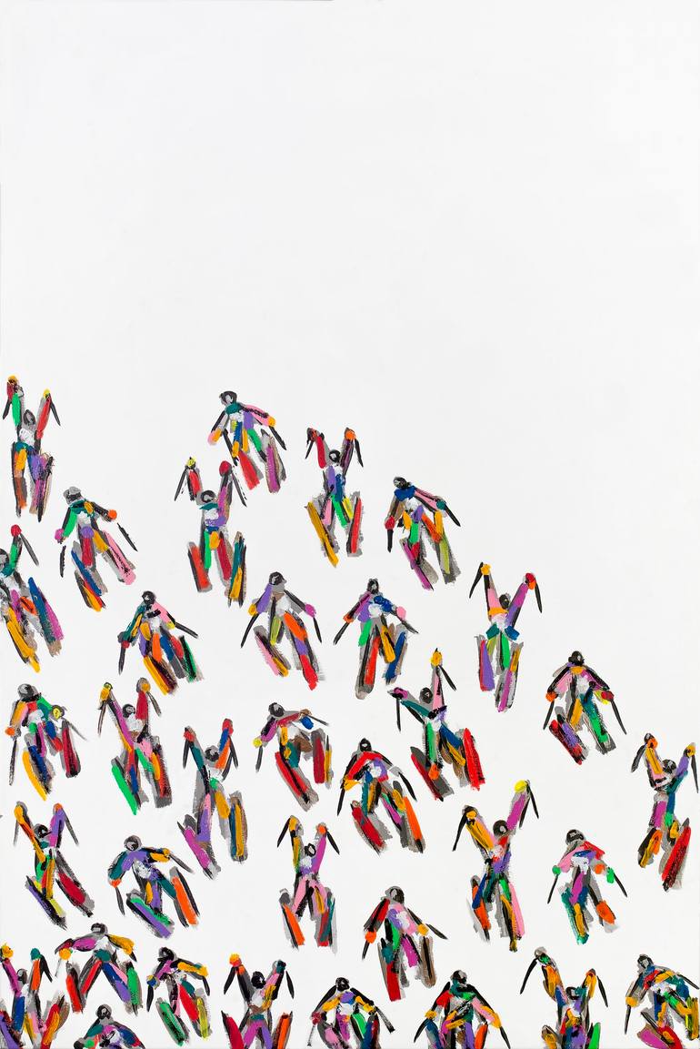 Original Family Painting by Heather Blanton  Abstract Art on Linen  Ski Balling
