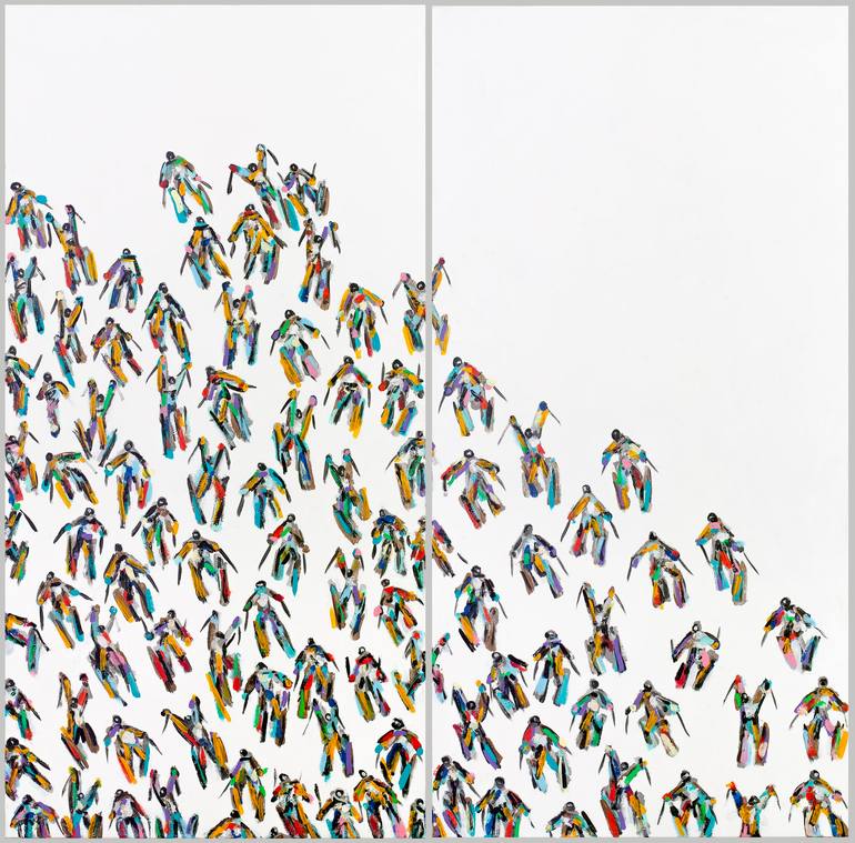 Original Sports Painting by Heather Blanton  Abstract Art on Canvas  Skiers Diptych