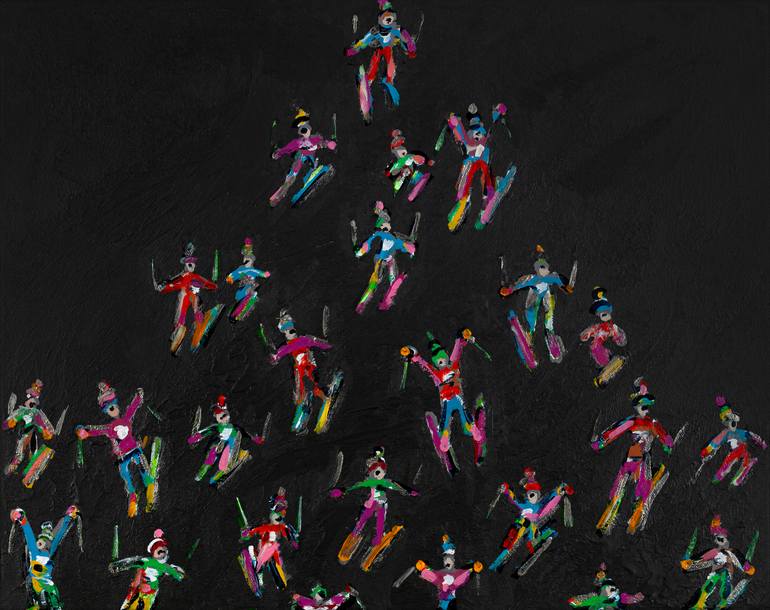 Original Family Painting by Heather Blanton  Abstract Art on Canvas  Night Skiers