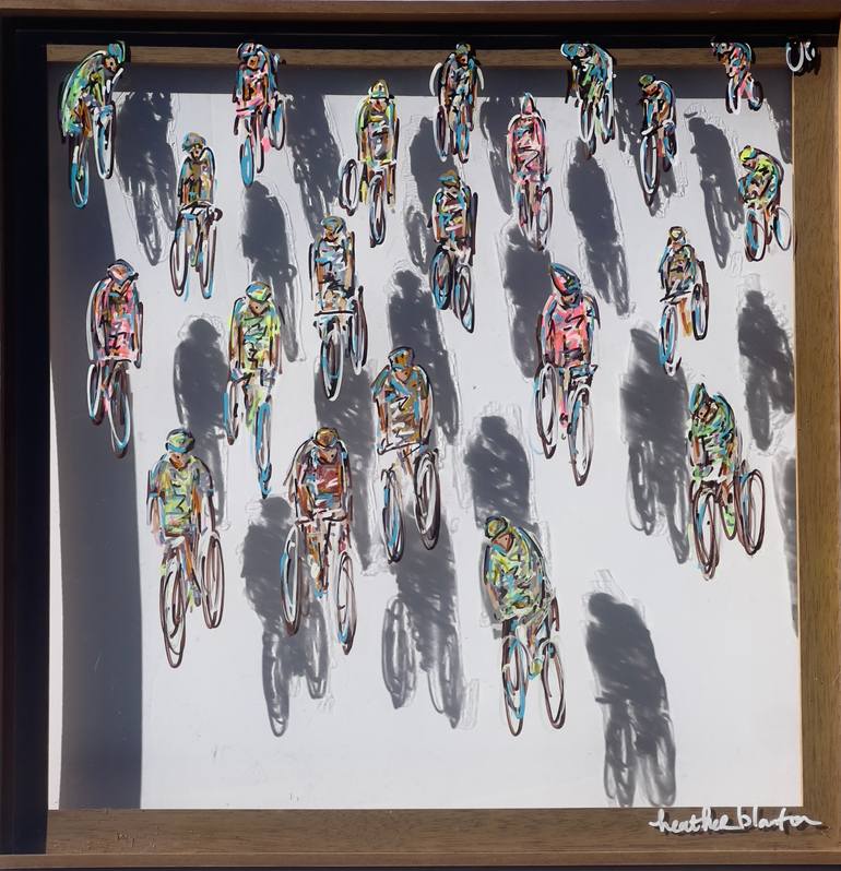 Original People Painting by Heather Blanton  Abstract Art on Plexiglass  Cyclists on Plexiglass