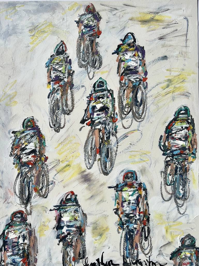Original Sports Painting by Heather Blanton  Abstract Art on Paper  Cyclists Peloton on Paper
