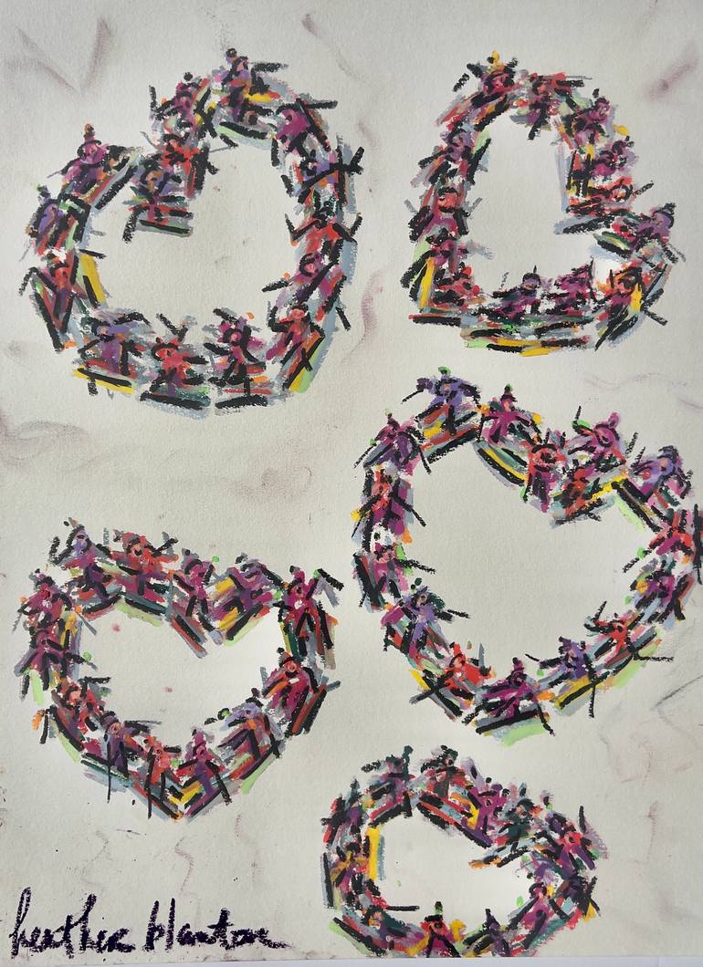 Original Abstract Painting by Heather Blanton  Abstract Art on Paper  I Love Skiers