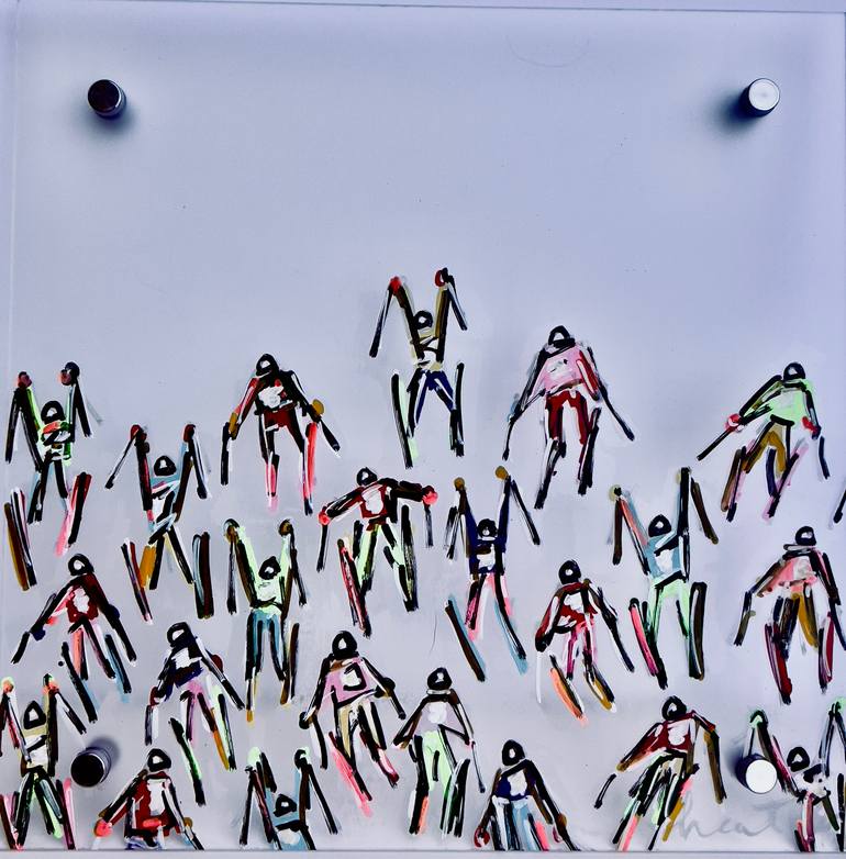 Original Family Painting by Heather Blanton  Abstract Art on Plexiglass  Frosted Plexiglass Skiers