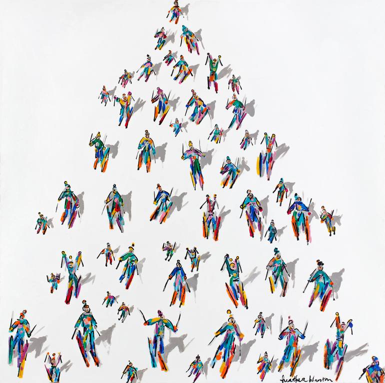 Original People Painting by Heather Blanton  Abstract Art on Canvas  Family Ski Tree