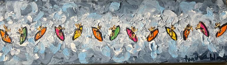Original Beach Painting by Heather Blanton  Abstract Art on Linen  Line of Surfers