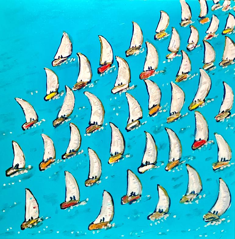 Original Boat Painting by Heather Blanton  Abstract Art on Canvas  Sailboat Racing