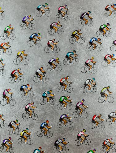 475 "Side View Large Cyclists on Silver" thumb