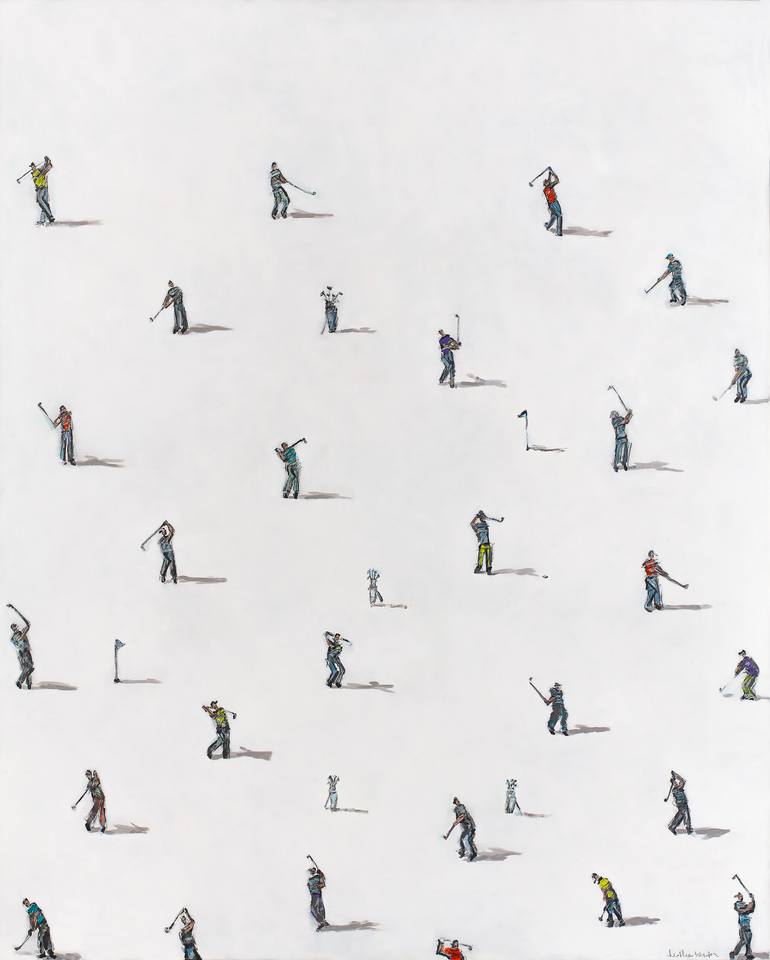 Original Sports Painting by Heather Blanton  Other Art on Canvas  466LARGE NEUTRAL GOLFERS