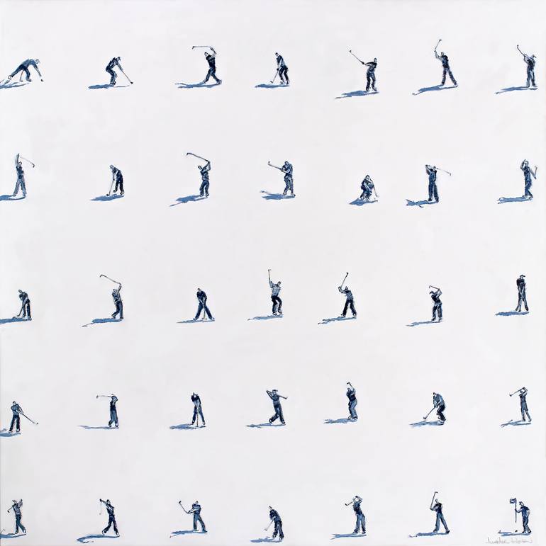 Original Sports Painting by Heather Blanton  Impressionism Art on Canvas  504 Blue and White Golfers