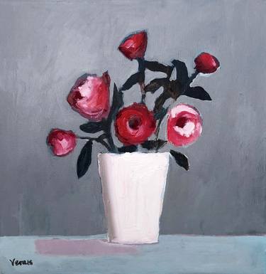 Red Roses In A Pink Vase thumb