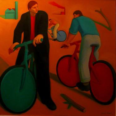 Original Figurative Bicycle Paintings by Paul Rossi