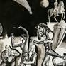 This is one of a series of works that offer a parodic and evocative treatment of Christian Nativity iconography.