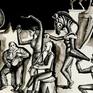 This is one of a series of works that offer a parodic and evocative treatment of Christian Nativity iconography.