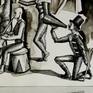This is one of a series of works that offer a parodic and evocative treatment of Christian Nativity iconography.