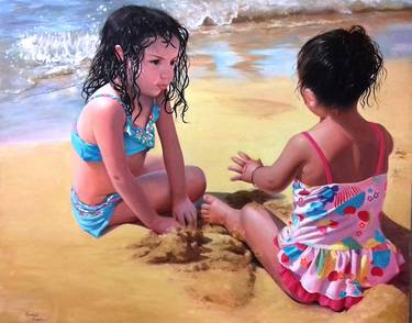 Original Figurative Beach Paintings by AZZOUZI LAMINE