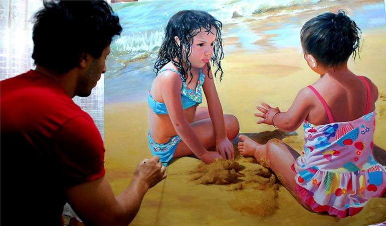 Original Figurative Beach Painting by AZZOUZI LAMINE