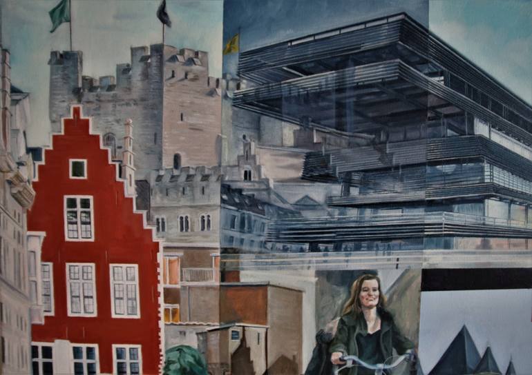 Original Abstract Cities Painting by Wery Pollier