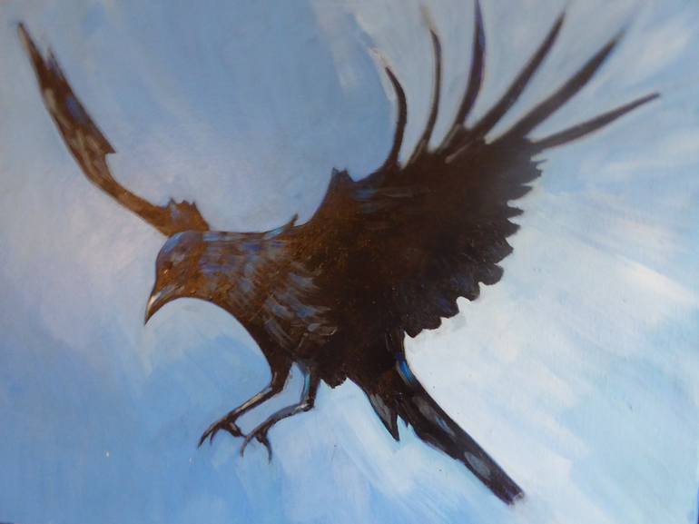 Black Bird In Flight Painting By Jennifer Vandy Saatchi Art