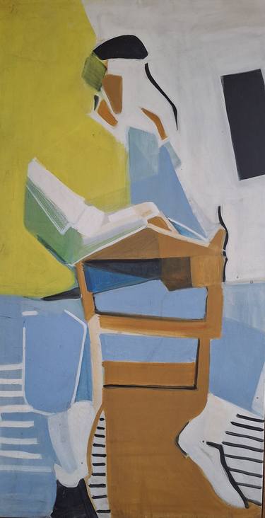 Original Cubism People Painting by Calliope Economacou 