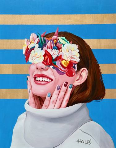 "Floral Portrait #7" 2023, Oil On Wood Panel,14X11 inches thumb