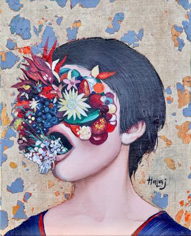 Saatchi Art Artist Minas Halaj; Paintings, “"Floral Portrait #7" 2022, Oil On Wood Panel,10x8 inches” #art