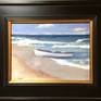 Framed and ready to hang. 3" Plein Air espresso frame is black with brown undertones and a gold accent.