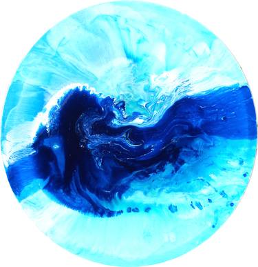 Bondi Swell turquoise blue abstract on round canvas thumb