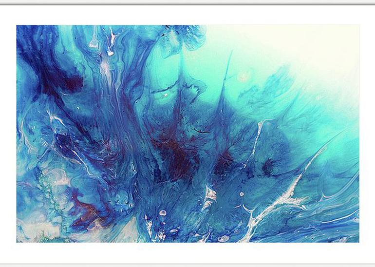 Original Alcohol Ink Abstract Painting, Blue Wave