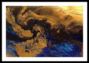 Gold and Blue Abstract, Gold and Blue Abstract Landscape Painting,  Large Gold and Blue Canvas Painting Giclee Print Artwork -Golden 2 thumb