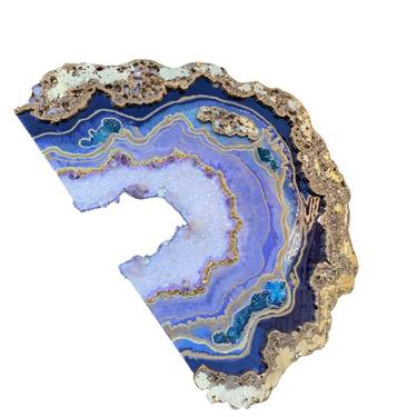 Amethyst Freeform Purple and Gold Geode Gemstone Artwork with Amethysts thumb