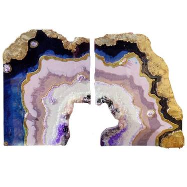 Amethyst Purple and Gold Freeform Crystal Set of 2 thumb