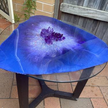 PURPLE AMETHYST LIGHT coffee table with handmade crystals thumb