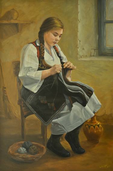 Woman knitting thumb