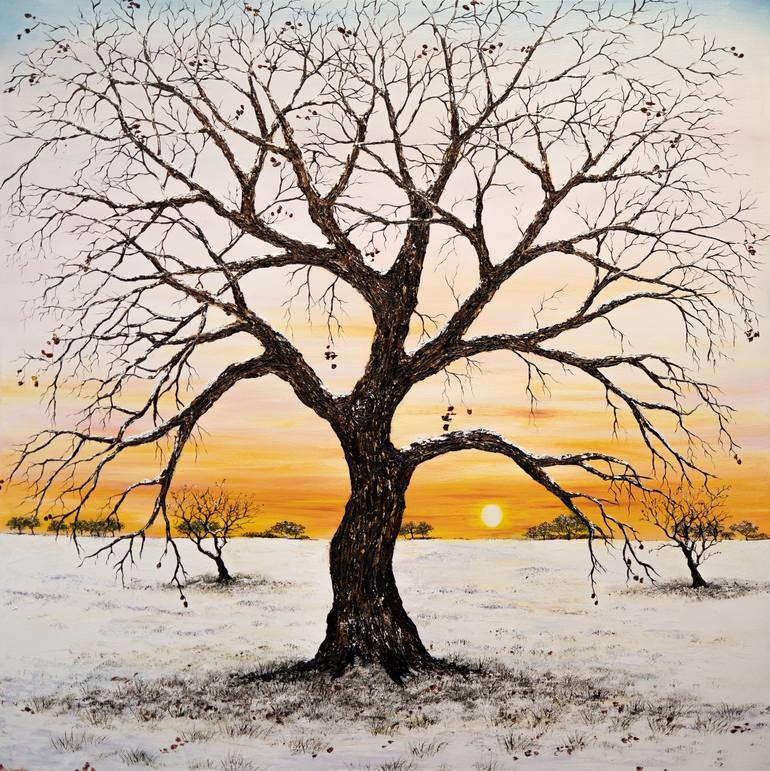 Oak Tree In Winter, Painting by Hazel Thomson
