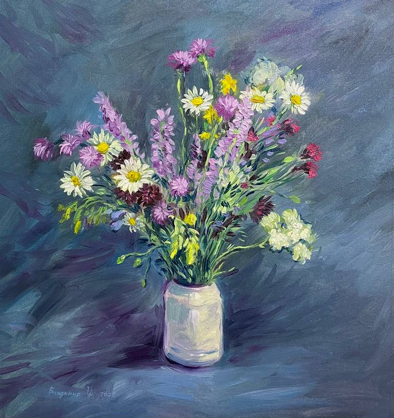 Wild Flowers Against Grey Original Painting by vladimir ilievski