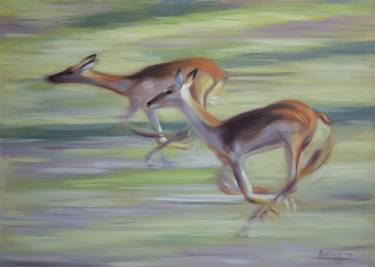 Antelopes running (SOLD) thumb