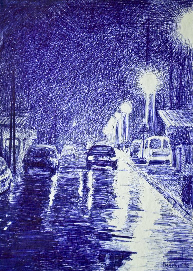 city at night drawing