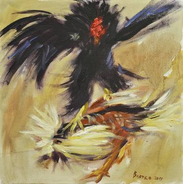 Rooster fight (part of poliptych of 25 small paintings composed in one big picture) thumb